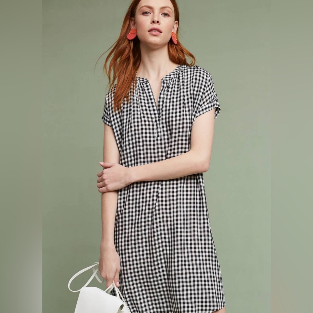 Anthropologie Velvet Belted Gingham Tunic Dress Size Medium
